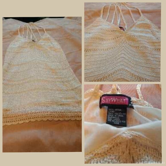 "Say What" Knitted Cross Spaghetti Strap Lined Camisole Top - Picture 1 of 4